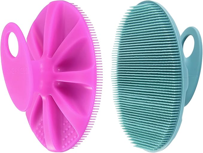 INNERNEED Food-Grade Soft Silicone Body Cleansing Brush Shower Scrubber, Gentle Exfoliating and Massage for All Kinds of Skin (Purple+Dark Green)