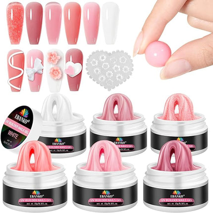 EBANKU Solid Builder Gel for Nails- 6 Colors Hard Gel for Nails Kit White Pink Solid Sculpture Gel Non-Sticky Modeling Gel Nail Extension with 3D Silicone Mold for Mother Day's Carving