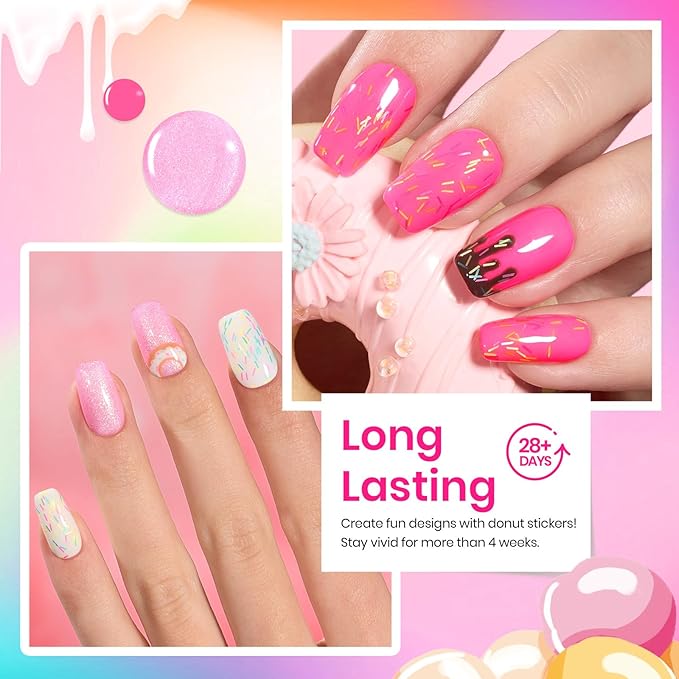 Beetles Gel Nail Polish Set, Orange Yellow Pink Turquoise Green Glitter Soak Off UV LED Gel Polish Summer Ice Cream Theme for DIY & Professional Manicure