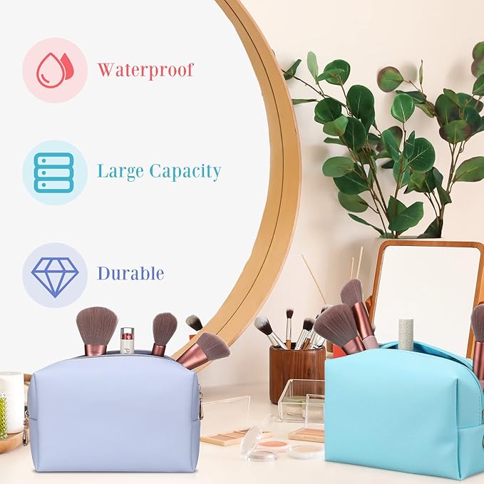 Sanwuta 9 Pcs Makeup Bags Bulk PU Double Zippers Cosmetic Bag Makeup Toiletry Pouch Portable Travel Organizers Case for Women Bachelorette Party End of The Year Bridesmaid Gift(Pink, Blue, Purple)