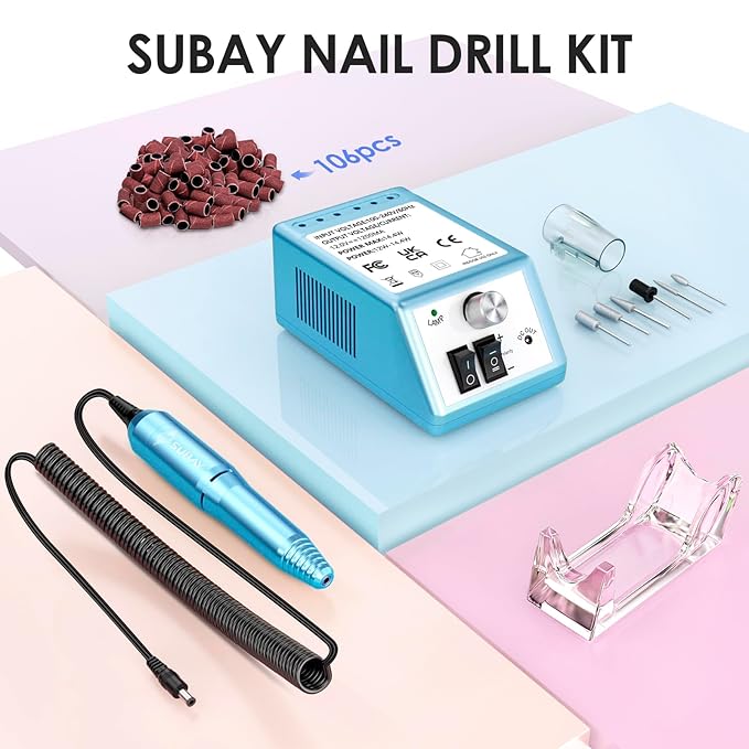 Subay Professional Nail Drill Electric File 20000RPM for Acrylic Nails, Gel Nail, Nail Art Polisher, Manicure Pedicure Tools for Salon Home