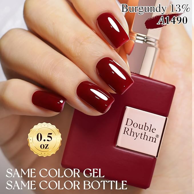 Double Rhythm 0.5Oz Gel Polish Sheer Neutral Natural Light Milky Same Color Same Bottle 15ML Jelly UV Gel Polish Nail Art DIY at Home (Burgundy Red-A1490)