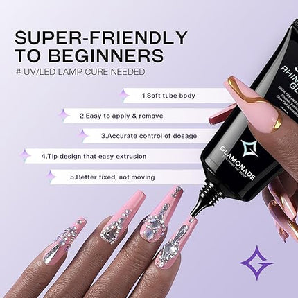 Glamonade Nail Rhinestone Solid Glue: 30g Super Strong Gel for Nail Gems Charms No Wipe Clear Gel for 3D Nail Art DIY Nail Designs Nail Tech Must Supplies