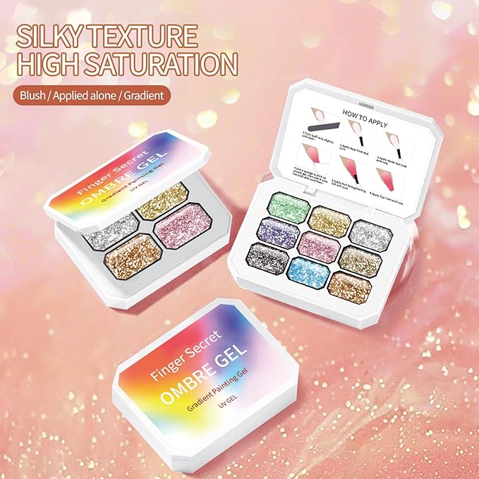 Finger Secret 4 Colors Ombre Gel Nail Polish Set Gradient Pat Painting Gel Ombre Color Palette with 20Pcs Nail Sponges for Nail Art DIY Salon or Home Use(k7)