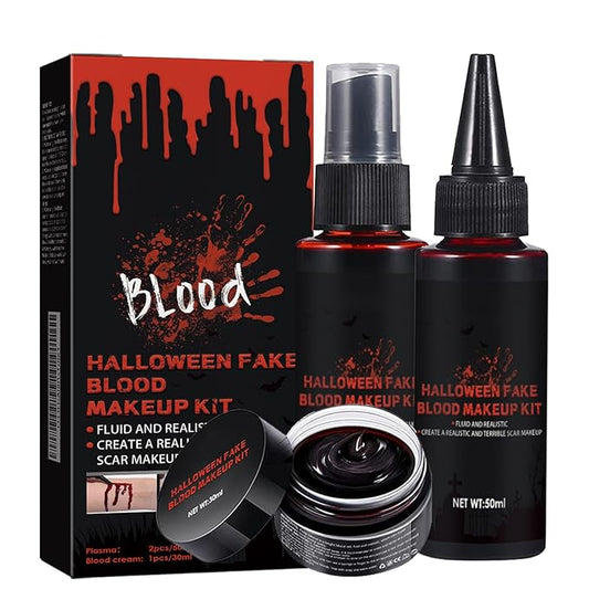 Halloween Fake Blood Kit,Fake Blood Spray+ Dripping Blood 1.76oz + Coagulated Gel Blood 1.06oz - Realistic Washable Fake Blood Makeup for Halloween Makeup Zombies Vampire Monster Cosplay & Dress Up