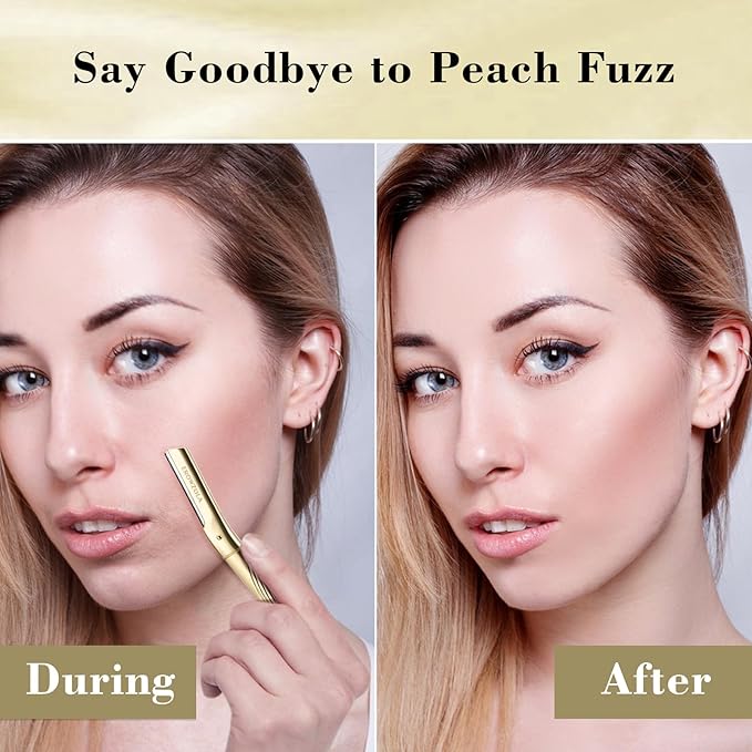 Eyebrow Razor, Face Razors for Women and Men, Reusable Metal Handle with 6 Refill Blades, Eyebrow Trimmer with Precision Cover, Dermaplane Razor, Skin Care Tool - Gold