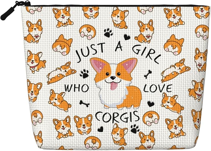 MOLAIGIN Just A Girl Who Love Crogis Cute Crogi Cosmetic Bag For Women, Travel Makeup Bag, Toiletry Zipper Bag, Large Capacity Aesthetic Cases