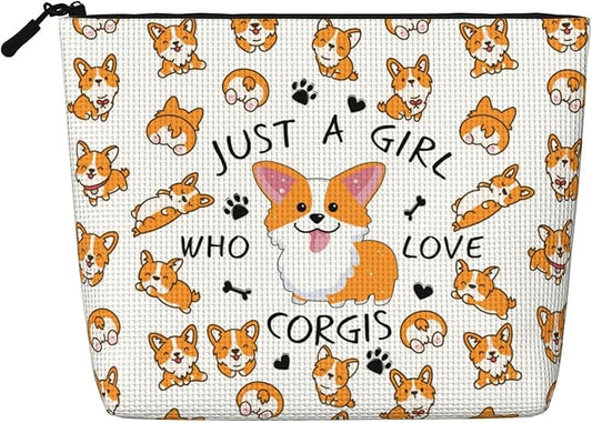 MOLAIGIN Just A Girl Who Love Crogis Cute Crogi Cosmetic Bag For Women, Travel Makeup Bag, Toiletry Zipper Bag, Large Capacity Aesthetic Cases
