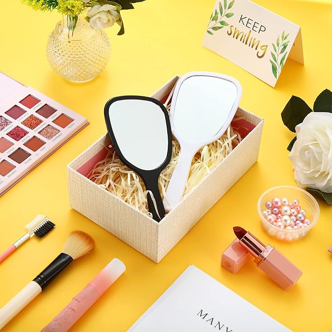 Hicarer 16 Pcs Hand Handheld Mirror with Handle Plastic Travel Makeup Handheld Cosmetic Mirror for Travel, 3.15 Inch Wide, 7.09 Inch Long (Black,White)