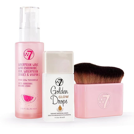 W7 Golden Glow Drops Essential Trio - 3Pcs - Liquid Bronzing Drops, Moisturizer & Body Brush