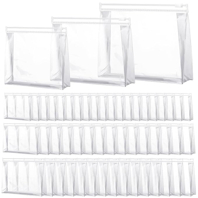 Xuniea 50 Pcs Mini Clear Makeup Bag Small Clear Zipper Pouch Travel Plastic Cosmetic Organizer Waterproof for Toiletries Swimsuit Bikini Bathing Suit(9.8'',7.9'',5.9'',Transparent)