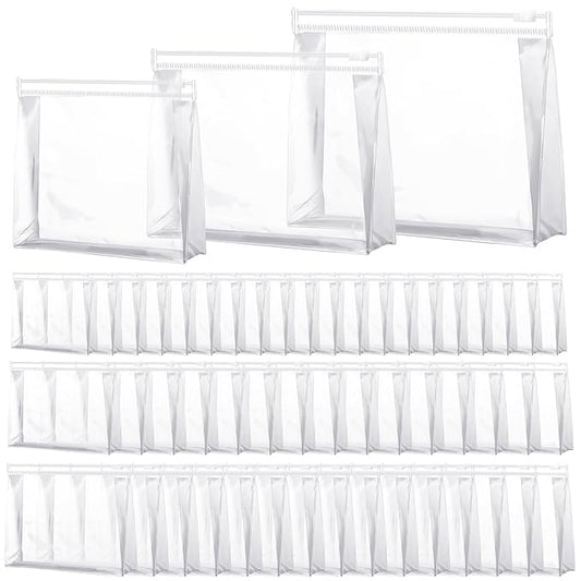 Xuniea 50 Pcs Mini Clear Makeup Bag Small Clear Zipper Pouch Travel Plastic Cosmetic Organizer Waterproof for Toiletries Swimsuit Bikini Bathing Suit(9.8'',7.9'',5.9'',Transparent)