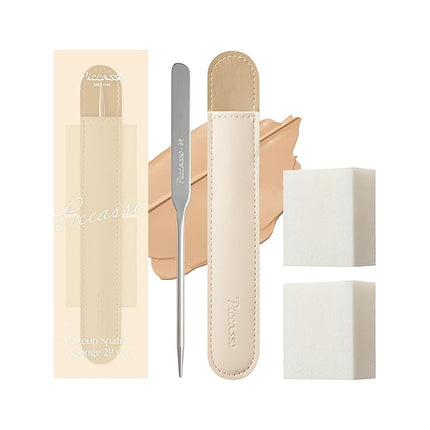 Piccasso Brush Makeup Spatula + Sponge 2P Set – Professional Makeup Tools with Precision Spatula and 2 Soft Sponges, Ideal for Blending Foundation, Cream, or Liquid Makeup, Genuine Korean Product