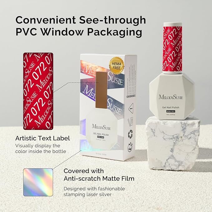 MelodySusie Hema Free Gel Nail Polish, 0.5 Fl Oz Thick Red Gel Polish, Non Toxic, Long Lasting, Soak Off UV Nail Polish, Manicure Nail Design Salon DIY Nail Art at Home 072