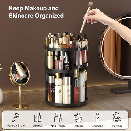 360 Large Rotating Makeup Organizer Countertop, Clear Acrylic Makeup Organizers, Organizador De Perfumes, 7 Layers Large Make Up Organizer, Huge Storage Fits for Vanity and Bathroom (Black, Small)
