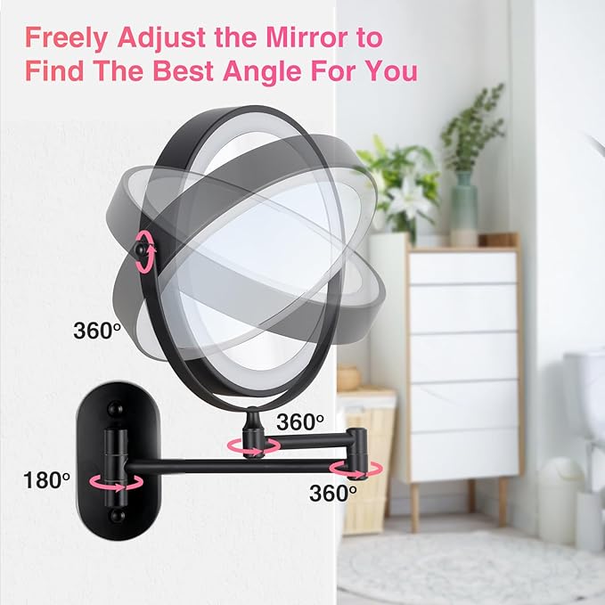Magnifying Mirror with Lights 1x/15x Rechargeable: 8.5 inch Wall Mounted Lighted Makeup Mirror for Bathroom