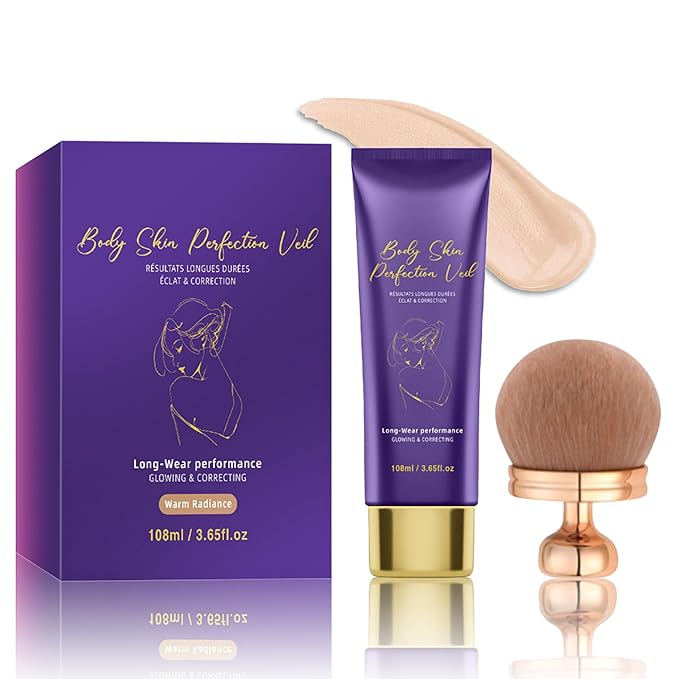 Body Coverage Perfector with Brush - Waterproof Leg & Body Makeup No Transfer, Tattoo & Scar Cover Up Full Coverage, Complexion Perfector for All Skin Tones (Warm Radiance)