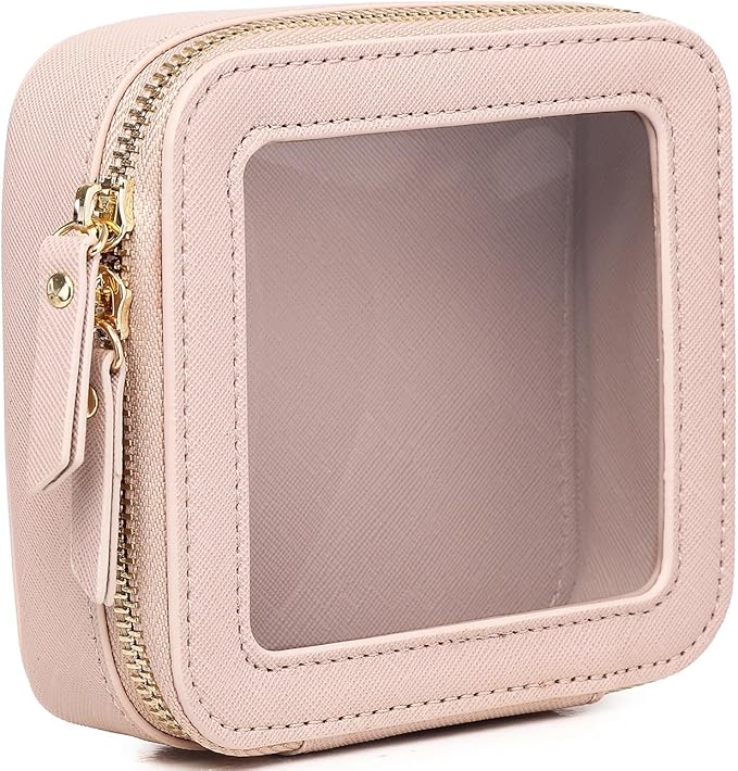 Pinkmik Small Makeup Bag Mini Clear Cosmetic Makeup Case & Toiletry Bag with Zipper Women's Purse Organizer & Car Essentials (Pink, MINI)