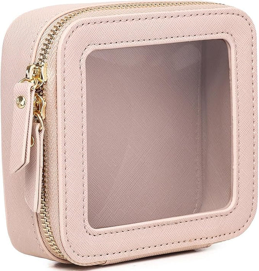 Pinkmik Small Makeup Bag Mini Clear Cosmetic Makeup Case & Toiletry Bag with Zipper Women's Purse Organizer & Car Essentials (Pink, MINI)