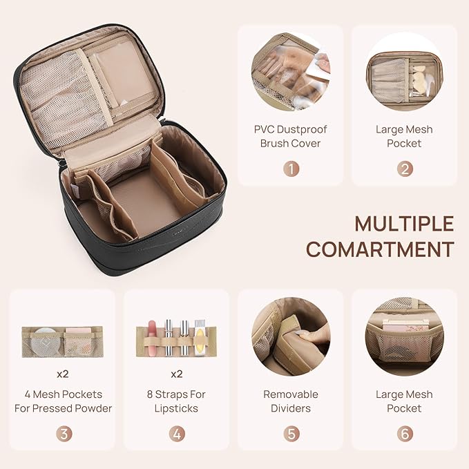 Telena Large Makeup Bag, Travel Toiletry Bag for Women, Vegan Leather Makeup Organizer Case Cosmetic Bag for Travel Essentials