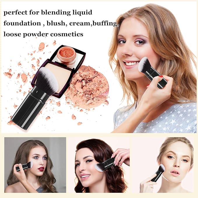 Retractable Kabuki Makeup Brush,Angle Blush Brushes Powder Foundation Makeup Brush for Blending Liquid, Blush, Bronzer, Buffing, Sunscreen,Flawless Cosmetics