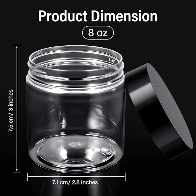 Patelai 4 Pieces Round Wide-mouth Leak Proof Plastic Container Jars with Lids for Travel Storage Makeup Beauty Products Face Creams Oils Salves Ointments DIY Making(8 Ounce,Black)