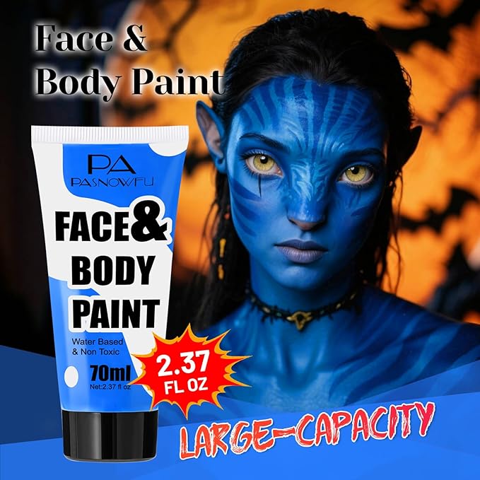 Blue Washable Face Paint 70ml , Water-Based Cream Body Paint for Smurfs, corpse bride SFX Makeup, Non-Toxic Face Body Paint for Halloween SFX Cosplay Makeup ,Costume Events,Party