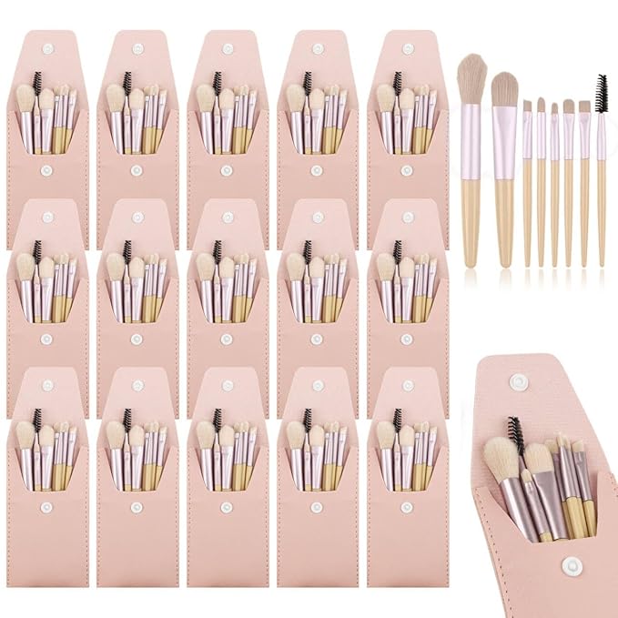 15 Sets Travel Size Makeup Brushes Set Mini Face Make up Brushes Brushes Bag for Makeup Party Favors Wedding Bridal Shower Favors Bridesmaid Gift Bachelorette Party Gift (lvory Beige, 15pc)