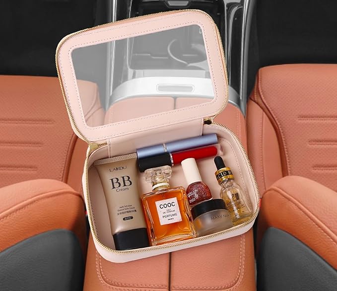 Pinkmik Clear Makeup Bag Transparent Travel Case for Cosmetics and Toiletries Women's Clear Car Bag with Zipper (Pink, Small)