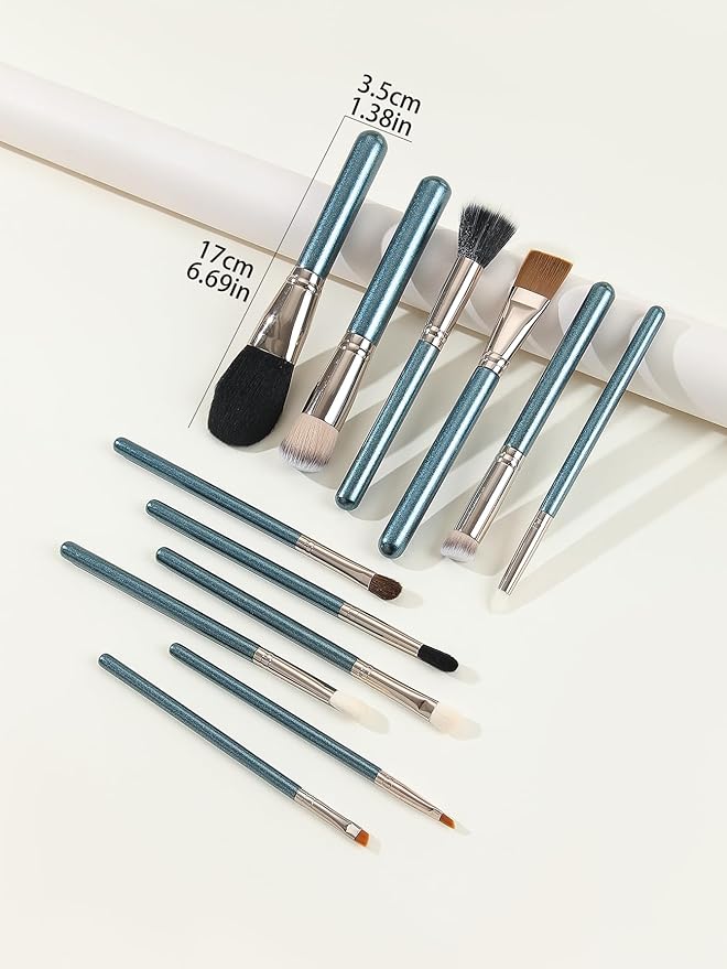 12Pcs Premium Synthetic Soft Dense Fiber Makeup Brush Set with Case - Face, Blush, Contour, Eyeshadow Brushes - Black