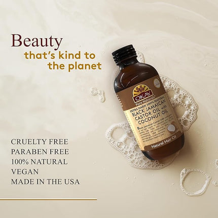 Okay Pure Naturals 100% Pure Black Jamaican Castor Oil with Coconut Oil - Castor Oil for Hair Growth for Men & Women, Moisture for Skin, Scalp, Eyelashes, Eyebrows - 4 oz Glass Bottle (2 Pack)