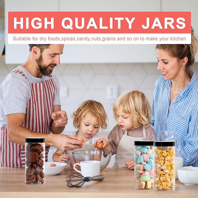 Plastic Jars with Lids 16 oz 24Pack,Empty Clear Plastic Jars with Lids for Storage, Round Leakproof Containers for Nuts,Cookies,Dried Fruit,Small Snacks(16fl.oz,set of 24)