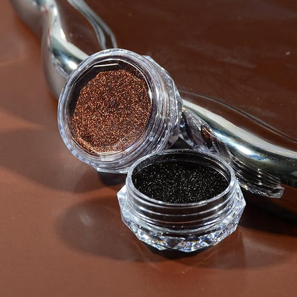 Brown Metallic Chrome Powder,2 Jars Maillard Style Coffee Brown Mirror Glitter Effect Chrome Pigment Powder Dust Manicure Tips with Sponge Applicators