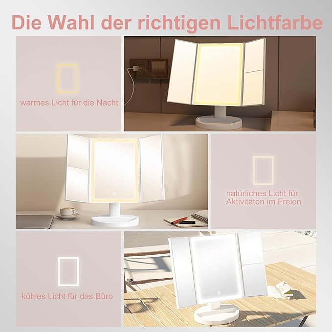 S'bagno LED Makeup Mirror with 1X/2X/5X Magnification, Dimmable Light, Rotation for Beauty, Makeup, Skincare & Grooming