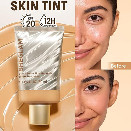 SHEGLAM Dew & Done Skin Tint with SPF20 Light-medium Coverage Foundation Evens Skin Tone-Acorn