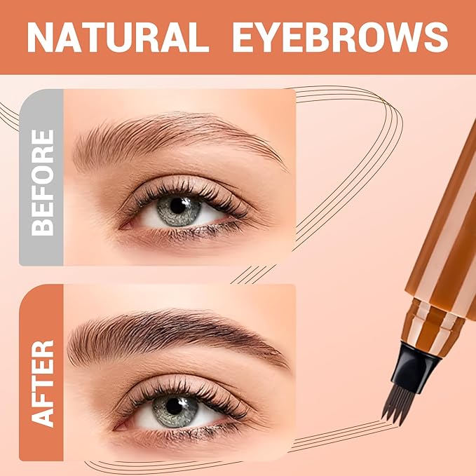 Magic Eyebrow Pencil, 2025 New 4 Tipped Precise Brow Eyebrow Contouring Pen, Long Lasting Contouring Eye Brow Pen for Womans (Light Brown)