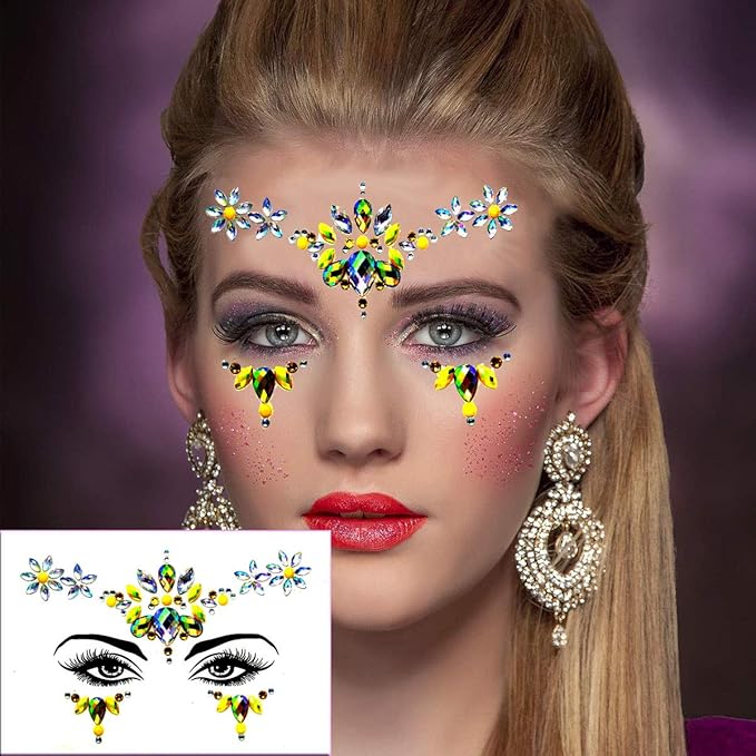 Face Body Gems Jewels Stickers,Body Jewels Stickers Stick on 10 Sets with 6 Boxes Chunky Glitter for Women Makeup Festival