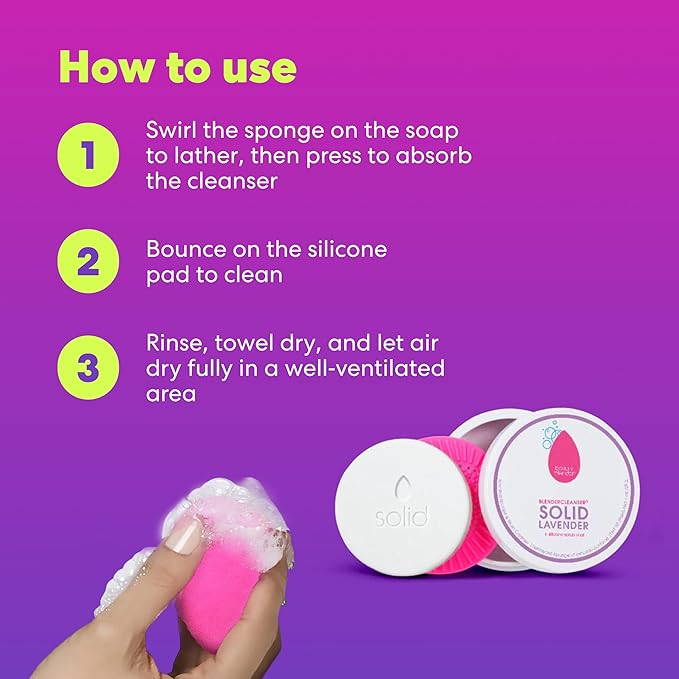 Beautyblender Blendercleanser Tool Scrub Solid Cleanser – Lavender Scented Makeup Sponge & Brush Cleansing Bar – Hand, Sponge, and Brush Cleanser, Removes Makeup & Buildup, Travel-Friendly, 1 oz