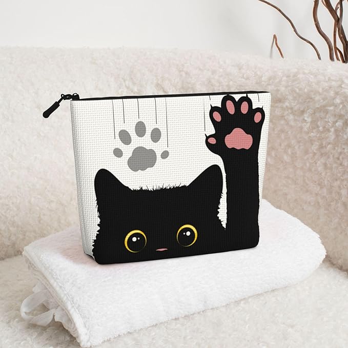 MOLAIGIN Cute Black Cat Paw Cosmetic Bag For Women, Travel Makeup Bag, Toiletry Zipper Bag, Large Capacity Aesthetic Cases