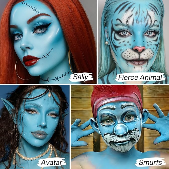 Light Blue Face Body Paint Cream to Powder Foundation Makeup, Professional Blue Cream Face Painting for Kids & Adults, Greasepaint for Halloween FX, Theater, Sally Makeup, Corpse Bride, Smurf, Cosplay