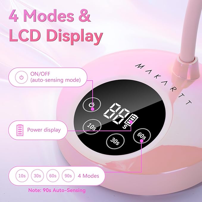 Makartt UV LED Nail Lamp - Mini UV Light for Gel Nails Polish Fast Curing Goosenecks Lamp 30W Rechargeable LED Nail Light Nail Dryer with 4 Timers & Auto Sensor for Salon Home DIY Use
