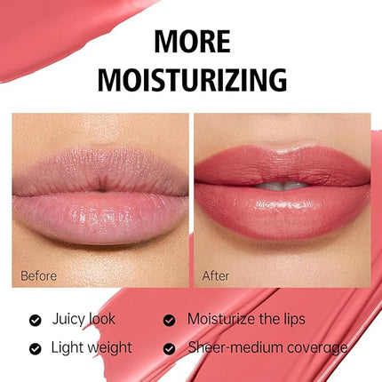 MAKI YIKA Moisture Red Lipstick for Women Hydrated Tinted Lip Balm for Dry Cracked Lips Weightless Glossy Lip Color Juicy Finish,MA037 Apricot Peach