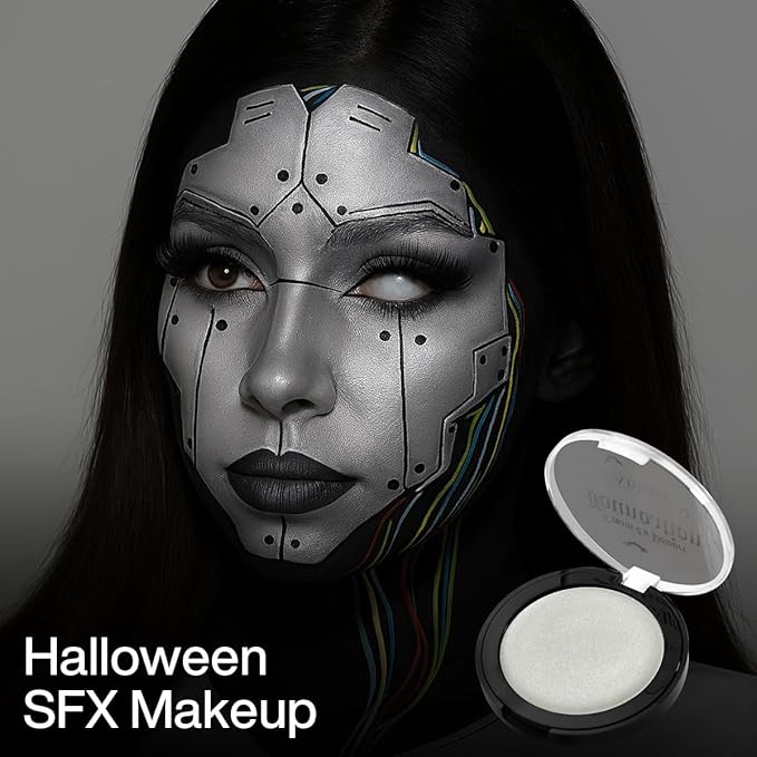 Metallic Silver Face Paint, Professional Full Coverage Shimmer Silver Body Paint for Kids & Adults, Long Last Blendable silver Metal Face Painting for Halloween Makeup,Tin Man FX, Alien, Cosplay,Stage