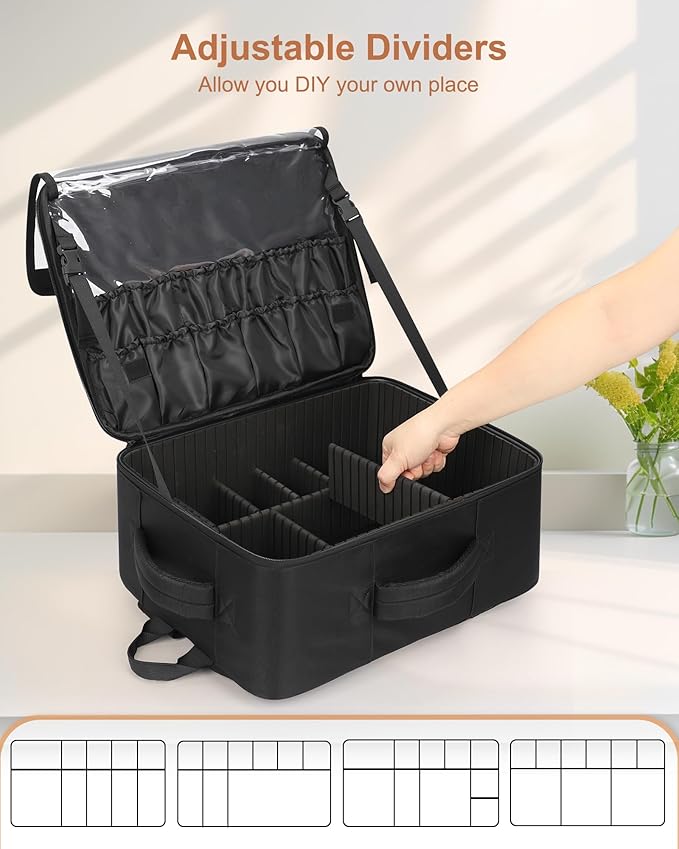 Relavel Makeup Backpack Extra Large Travel Train Case Professional Makeup Artist Kit Set Bag with 4 Clear Bags, Brush Storage Organizer Box with Dividers for Cosmetic Hair Tools Barber Supplies, Black