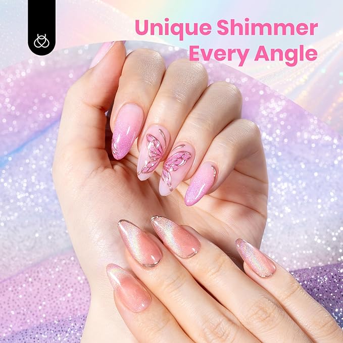 Beetles Cat Eye Gel Nail Polish Set - 6 Colors Summer Rainbow Cat Eye Gel Pink Blue Green Purple Orange Gel with Magnet Soak Off UV Iridescent Halo Collection Salon Nail Art Manicure Gift for Women