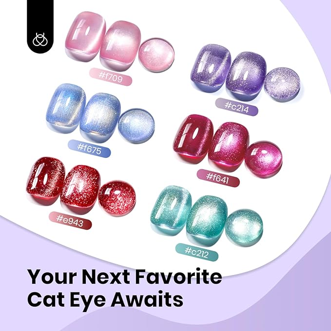 Beetles Purple Cat Eye Gel Polish, 15ML Purple Cat Eye Glitter Gel Polish with Magnet Soak Off UV Shimmer Velvet Gel Twilight Lavender Series French Nail Art Design Manicure Gifts for Women