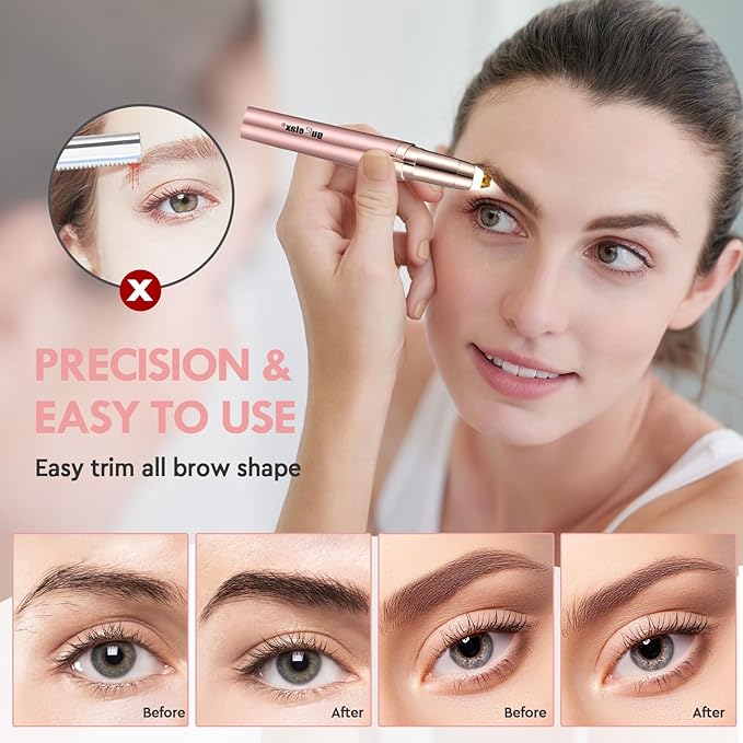 Gurelax Women's Electric Eyebrow Trimmer with Replacement Blades, Precision LED Light, Safe and Instant Painless Hair Remover