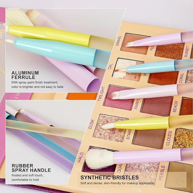 Multicolor Travel 5pcs Eye Makeup Brushes Set– Colorful Blending Eyeshadow Concealer Eyeliner Brow & Lash Dual Ended Brush – Skin Friendly Bristles, Non-Slip Rubber Handles – Ideal Valentine Day Gift