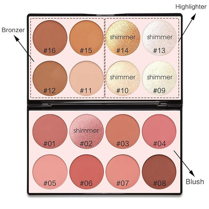 16 Colors Contour Palette Make up - Blush Highlighters Bronzer Powder All in one Makeup Palettes Contour Kit (SET2)