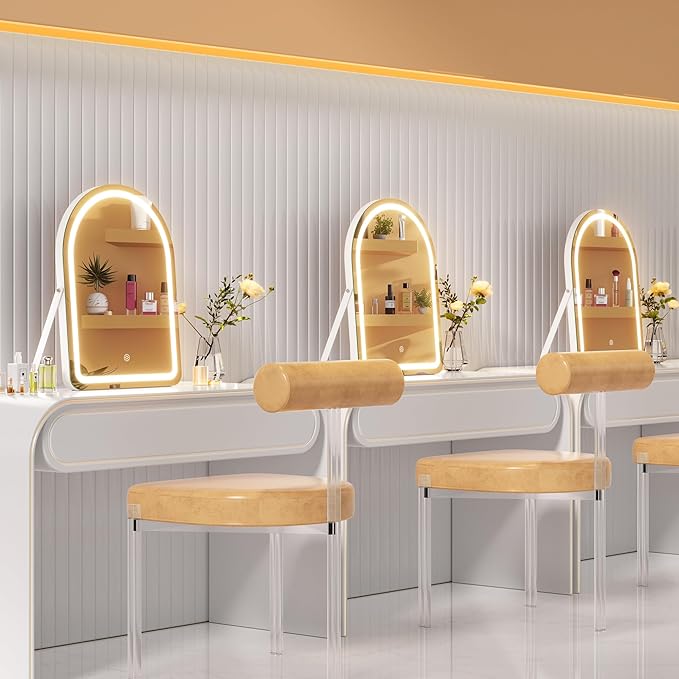 MINISO Vanity Mirror with Lights-12" x 14" Arched Makeup Mirror with 3 Color Lights, Adjustable Brightness,10X Magnification, 360°Rotation